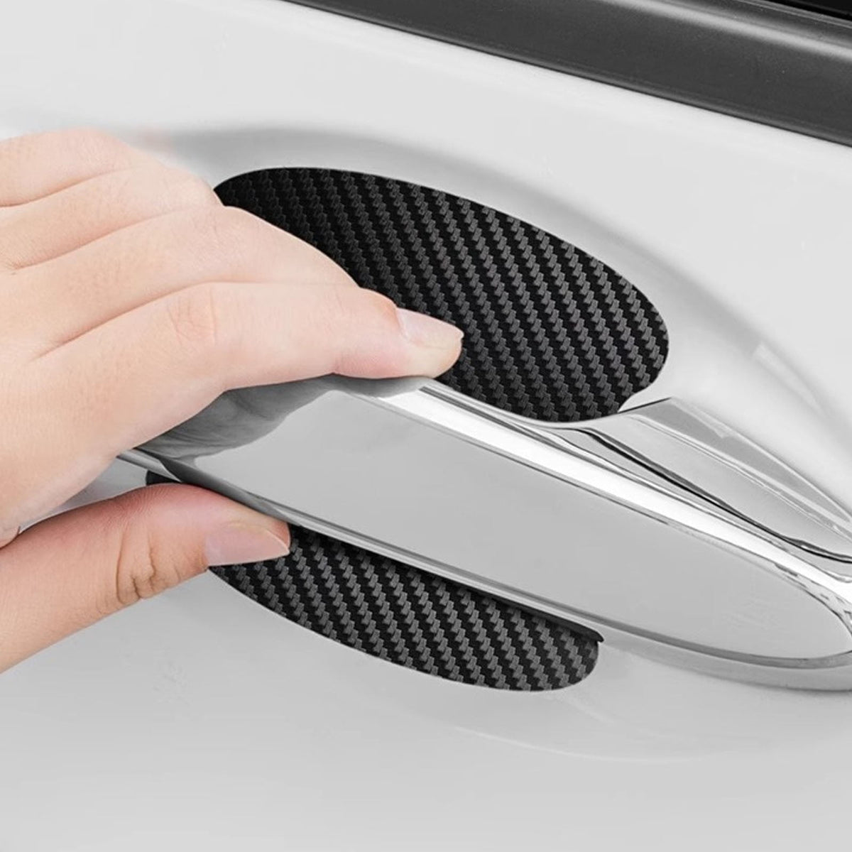 Carbon Fiber Texture Door Handle Protector Film, Scratch Guard Decals for Car Doors, White - Image 6