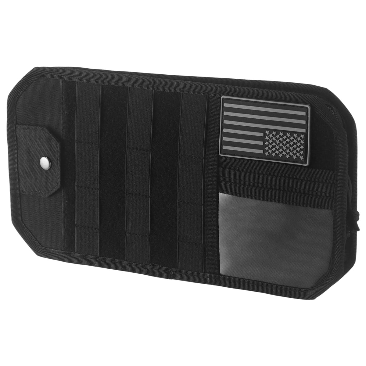 Sun Visor Organizer with Card Slots, Zip Pocket and Sunglass Strap, Black Fabric, 12.99 x 6.88 in
