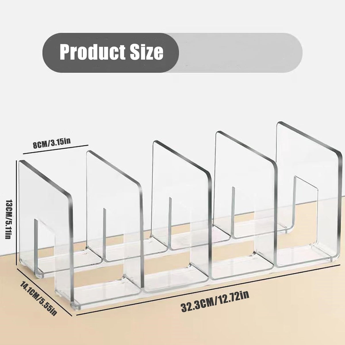 Clear Acrylic Desk File Sorter with 4 Sections, Vertical Holder for Letter Papers and Books - Image 2