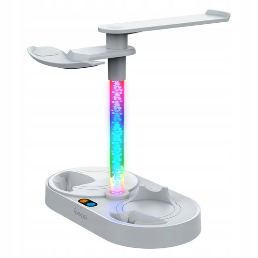 VR Controller Charging Dock with Headset Stand and RGB Light, Magnetic USB-C Adapters Included