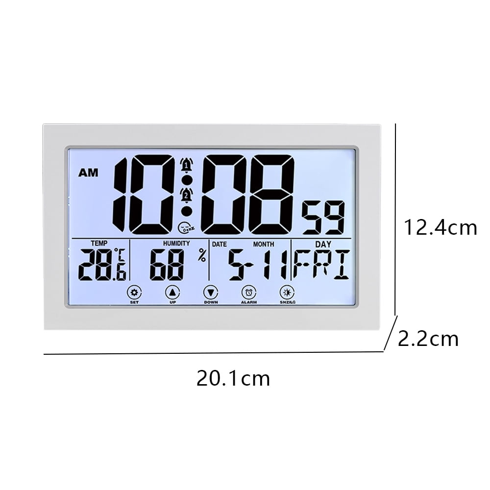Digital Wall or Desk Clock with Large Display, Indoor Temperature and Humidity, Alarm and Snooze - Image 2