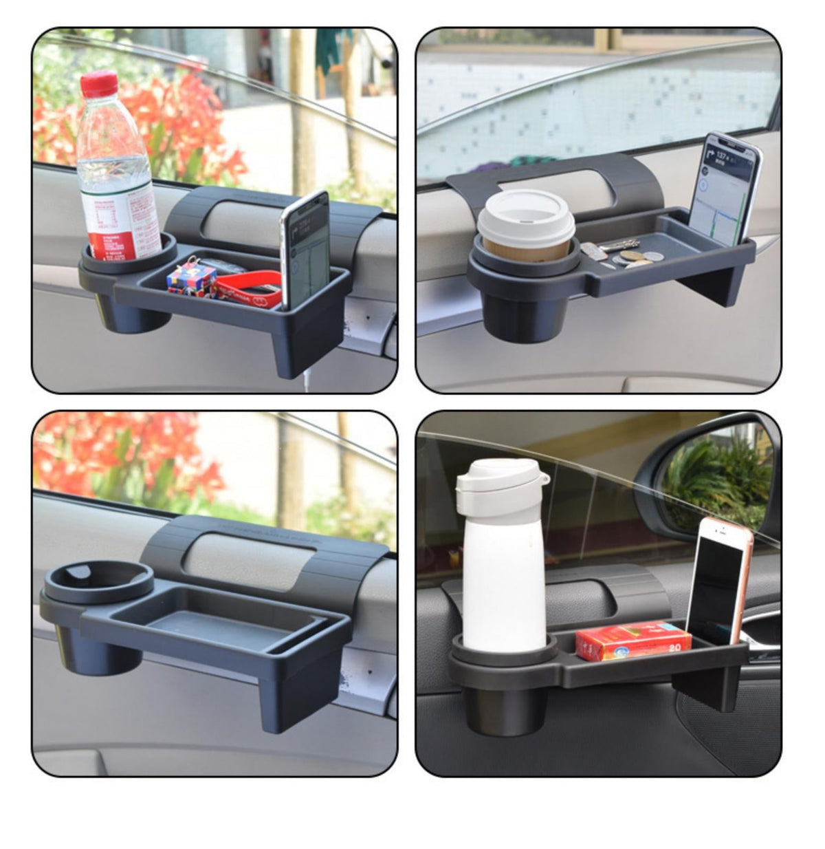 Car Window Storage Tray with Cup Holder and Phone Slot, Door-Side Hanging Organizer - Image 4