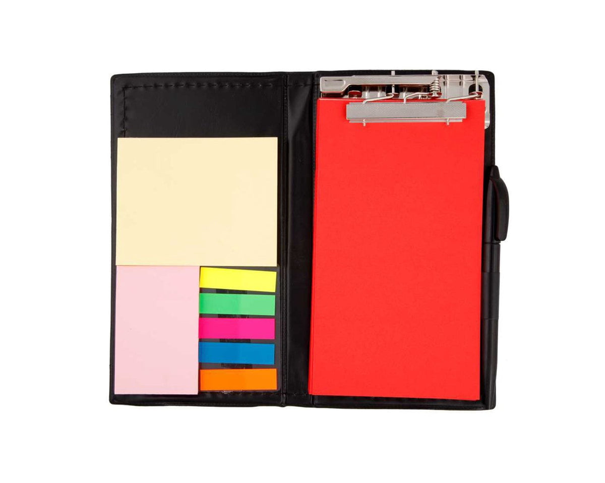 All-in-One Desk Memo Book with Sticky Notes, Metal Clip and Pen, Crimson Red - Image 2