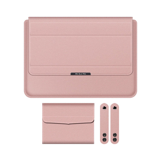 Faux Leather Sleeve with Built-In Stand for 13-14 Inch Laptops, Magnetic Flap Carry Case