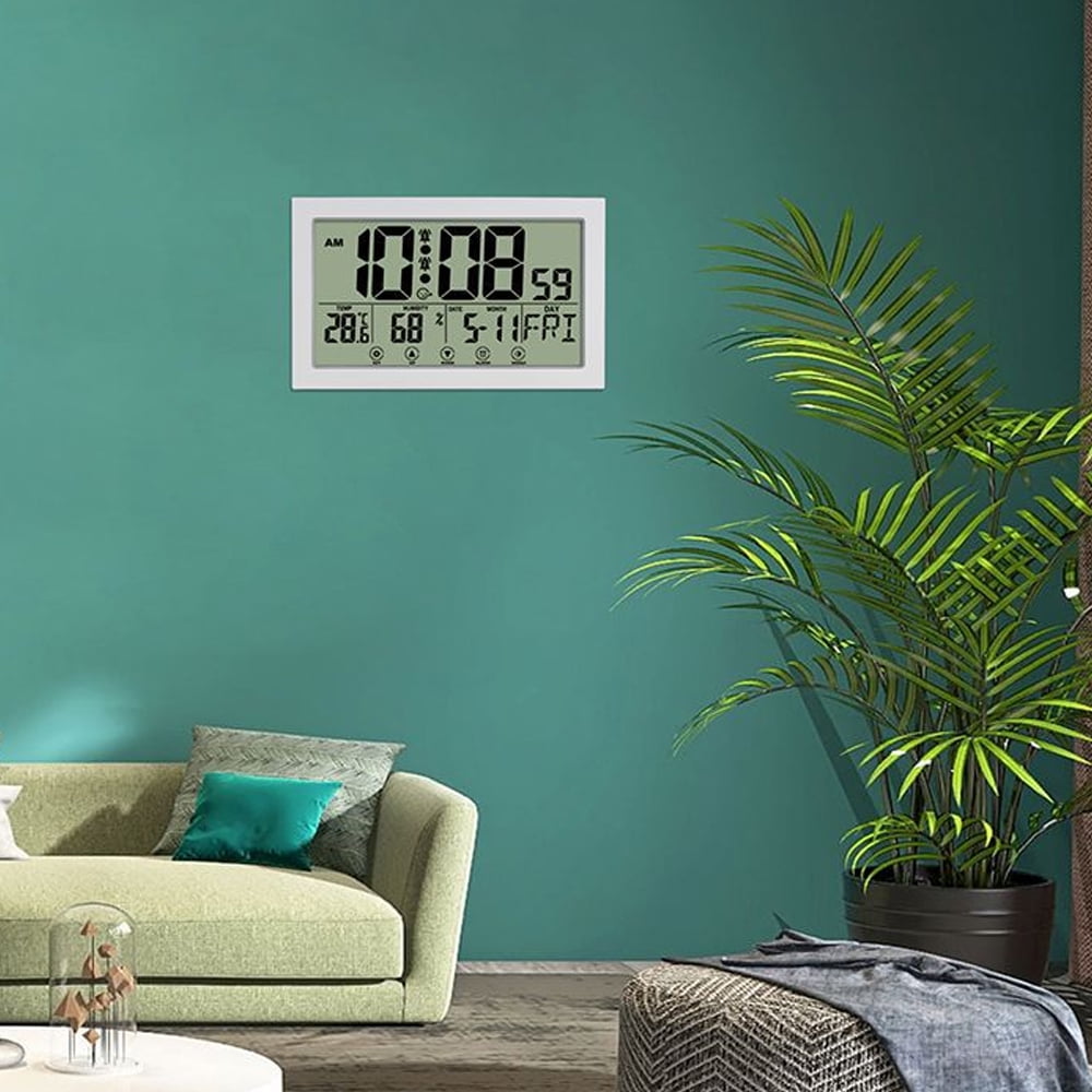 Digital Wall or Desk Clock with Large Display, Indoor Temperature and Humidity, Alarm and Snooze - Image 4