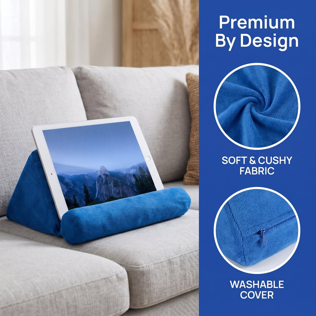 Lap Pillow Stand for Tablets and Phones, Soft Foam Holder with Rigid Frame for Bed, Couch and Desk, Navy Blue - Image 5