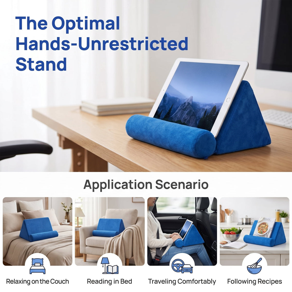 Lap Pillow Stand for Tablets and Phones, Soft Foam Holder with Rigid Frame for Bed, Couch and Desk, Navy Blue - Image 3