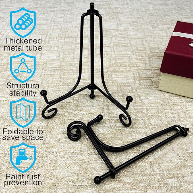 Black Iron Plate Stands, 4 Inch Mini Easels for Photos, Cards and Plaques, Set of 4 - Image 3