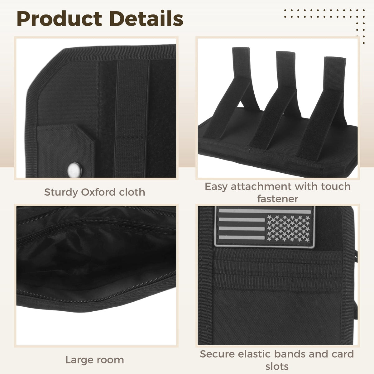 Sun Visor Organizer with Card Slots, Zip Pocket and Sunglass Strap, Black Fabric, 12.99 x 6.88 in - Image 4