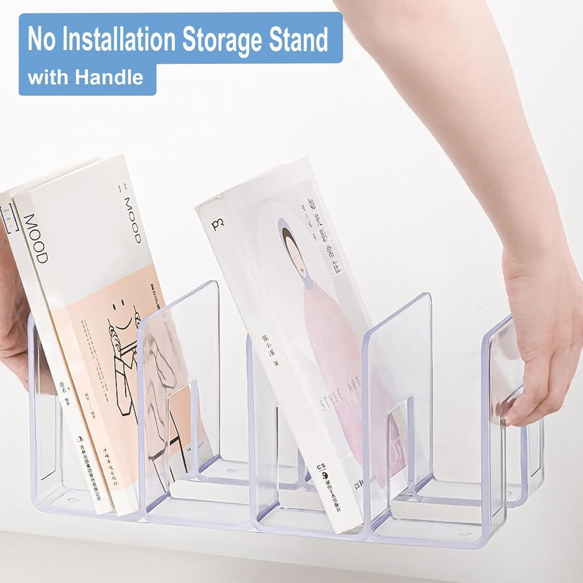 Clear Acrylic Desk File Sorter with 4 Sections, Vertical Holder for Letter Papers and Books - Image 4
