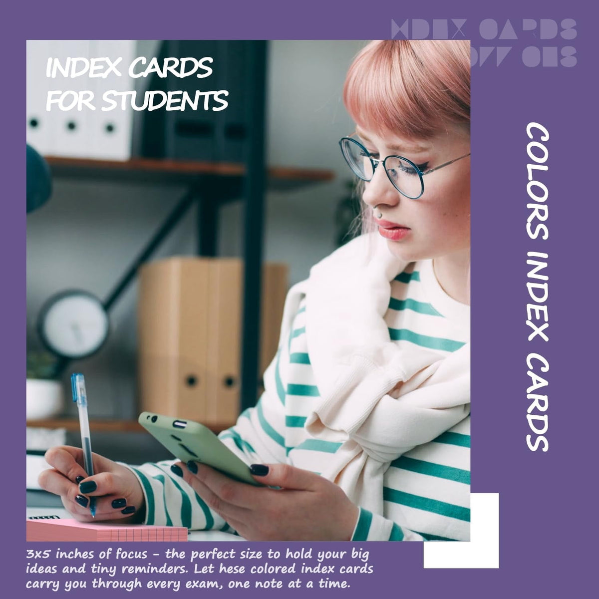 Lined 3 x 5 Inch Index Cards in 4 Colours, Heavy Cardstock Study and Recipe Cards, 200 Count - Image 2