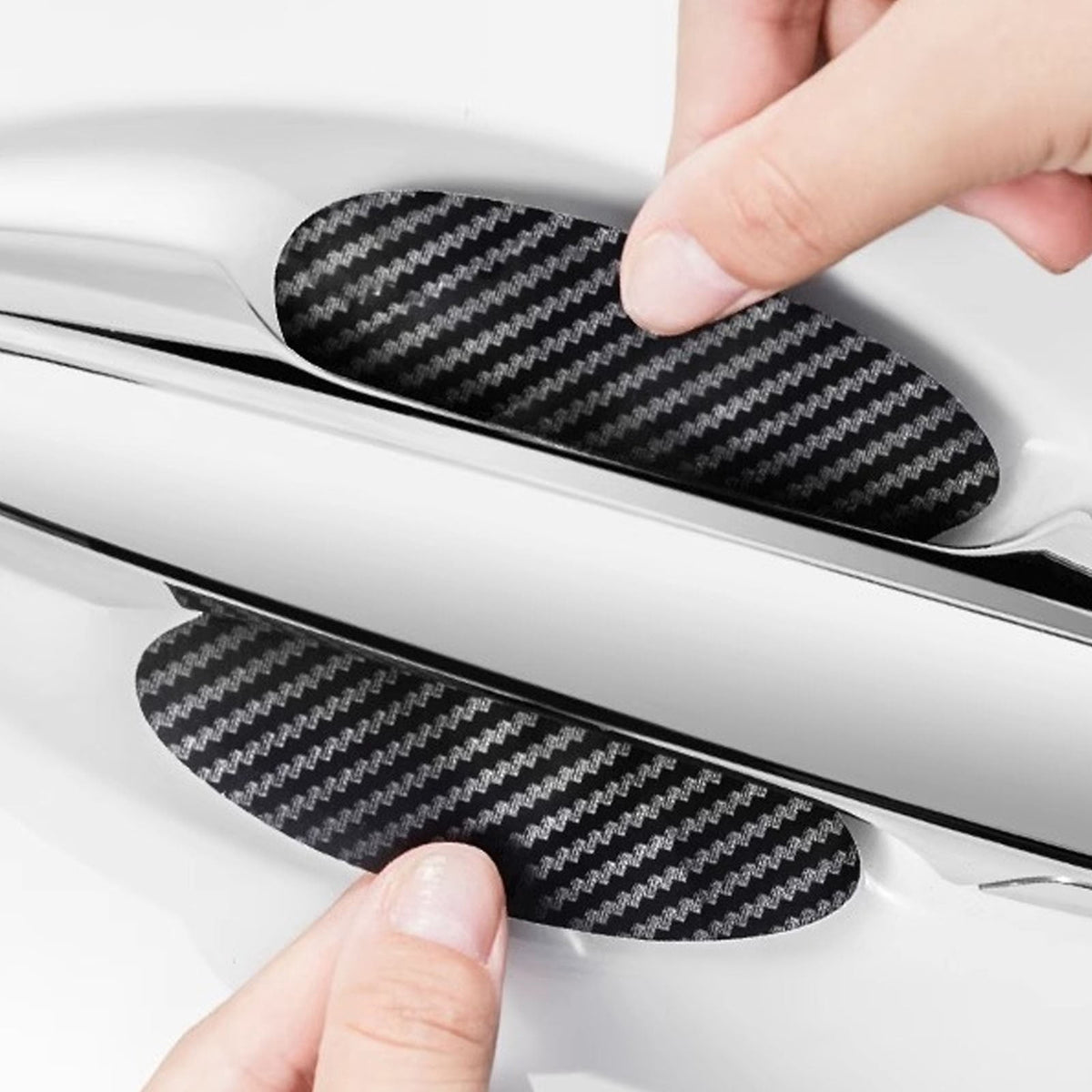 Carbon Fiber Texture Door Handle Protector Film, Scratch Guard Decals for Car Doors, White - Image 4