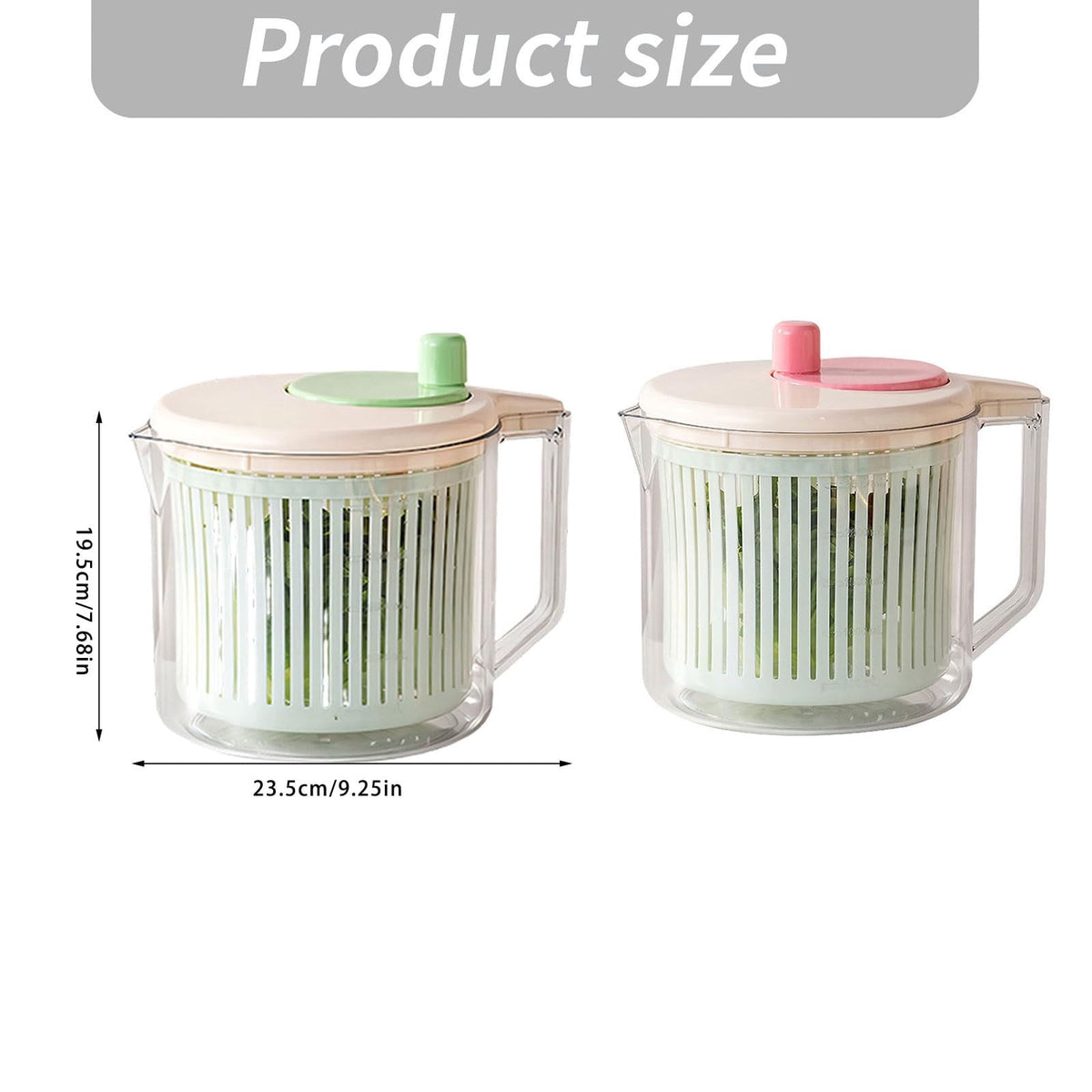 Pink Hand-Crank Salad Spinner, Lettuce and Vegetable Dryer with Removable Basket - Image 3