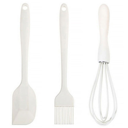 Silicone Baking Tool Set of 3: Cream Spatula, Basting Brush and Egg Whisk, Heat Resistant