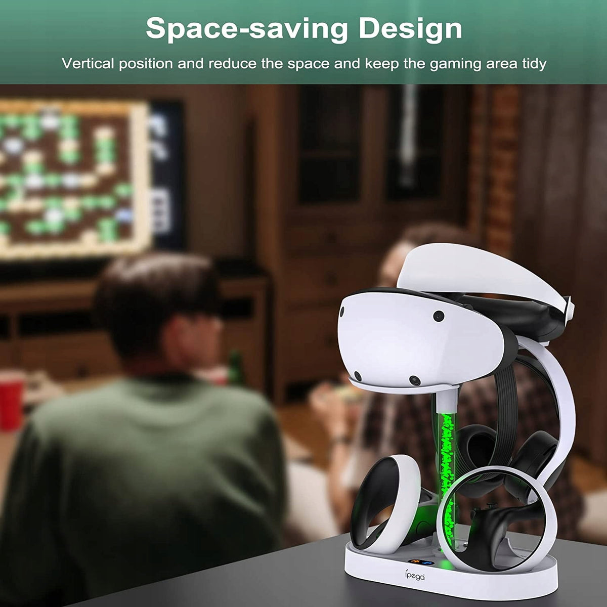 VR Controller Charging Dock with Headset Stand and RGB Light, Magnetic USB-C Adapters Included - Image 4
