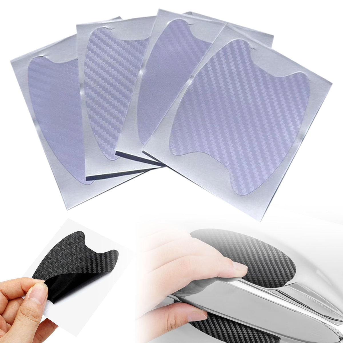 Carbon Fiber Texture Door Handle Protector Film, Scratch Guard Decals for Car Doors, White - Image 2
