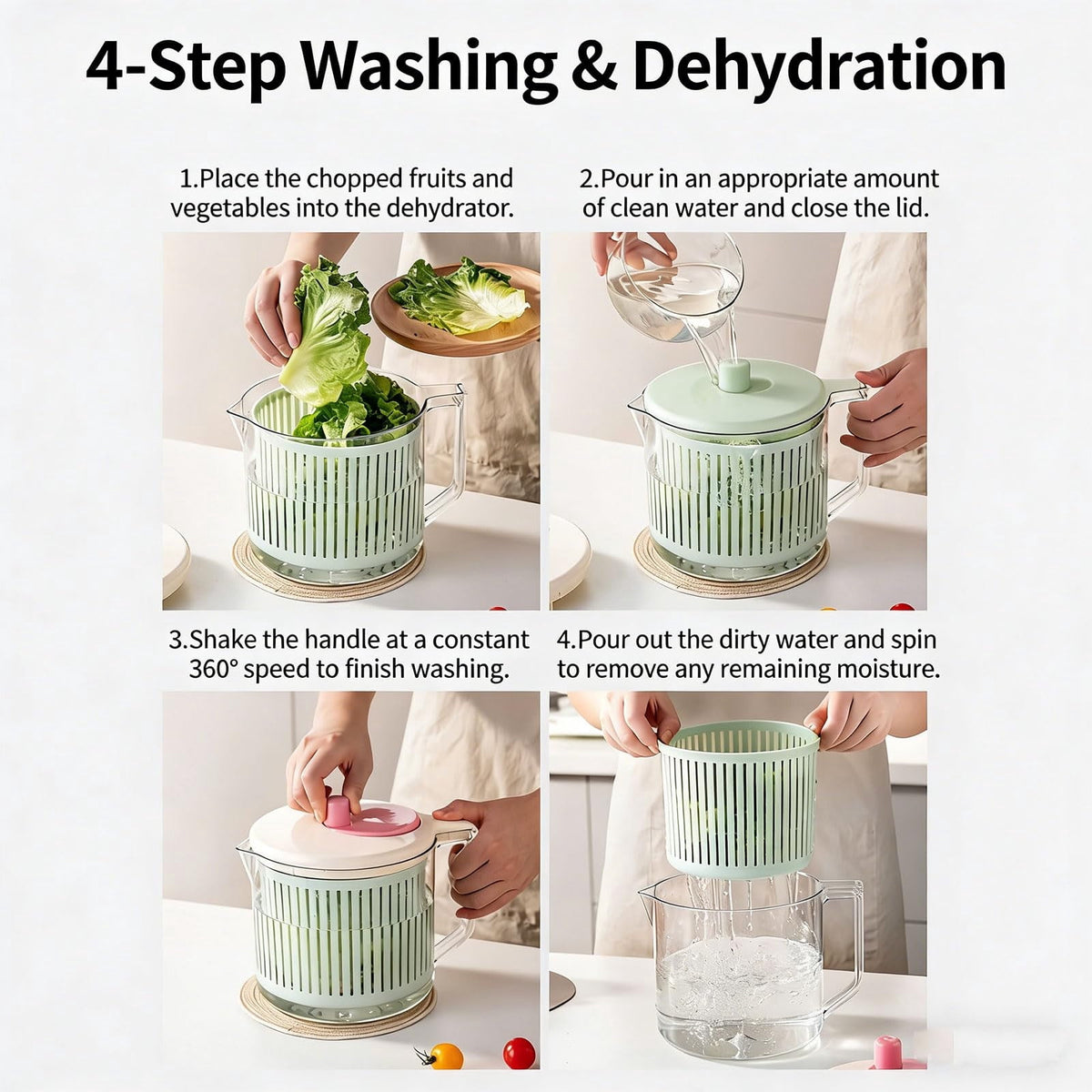 Pink Hand-Crank Salad Spinner, Lettuce and Vegetable Dryer with Removable Basket - Image 4
