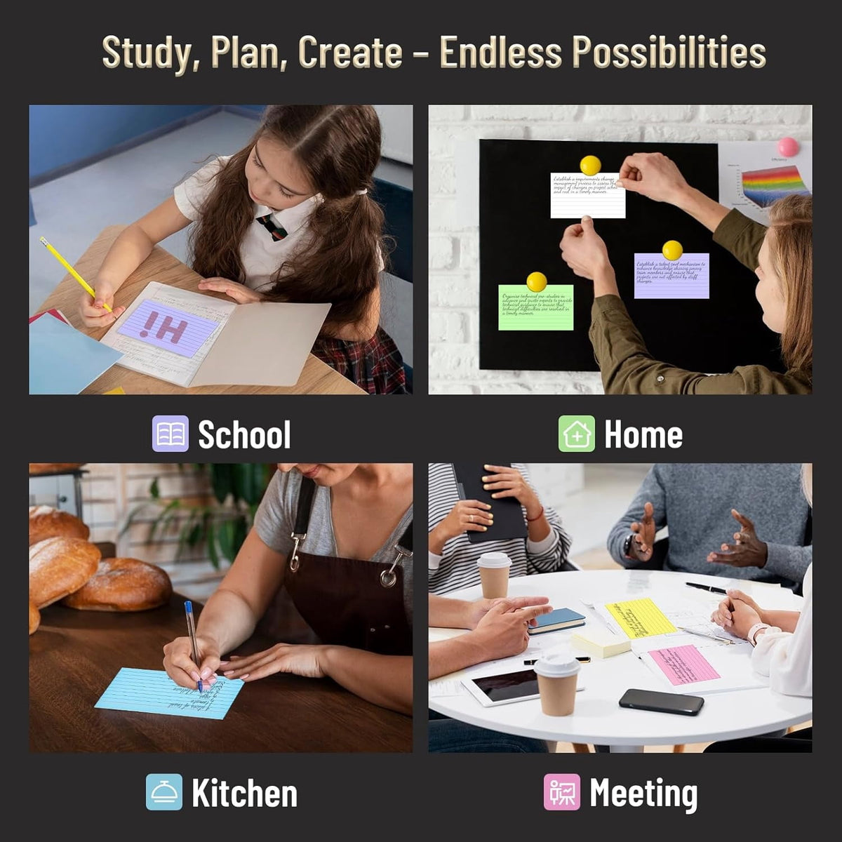 Lined 3 x 5 Inch Index Cards in 4 Colours, Heavy Cardstock Study and Recipe Cards, 200 Count - Image 5