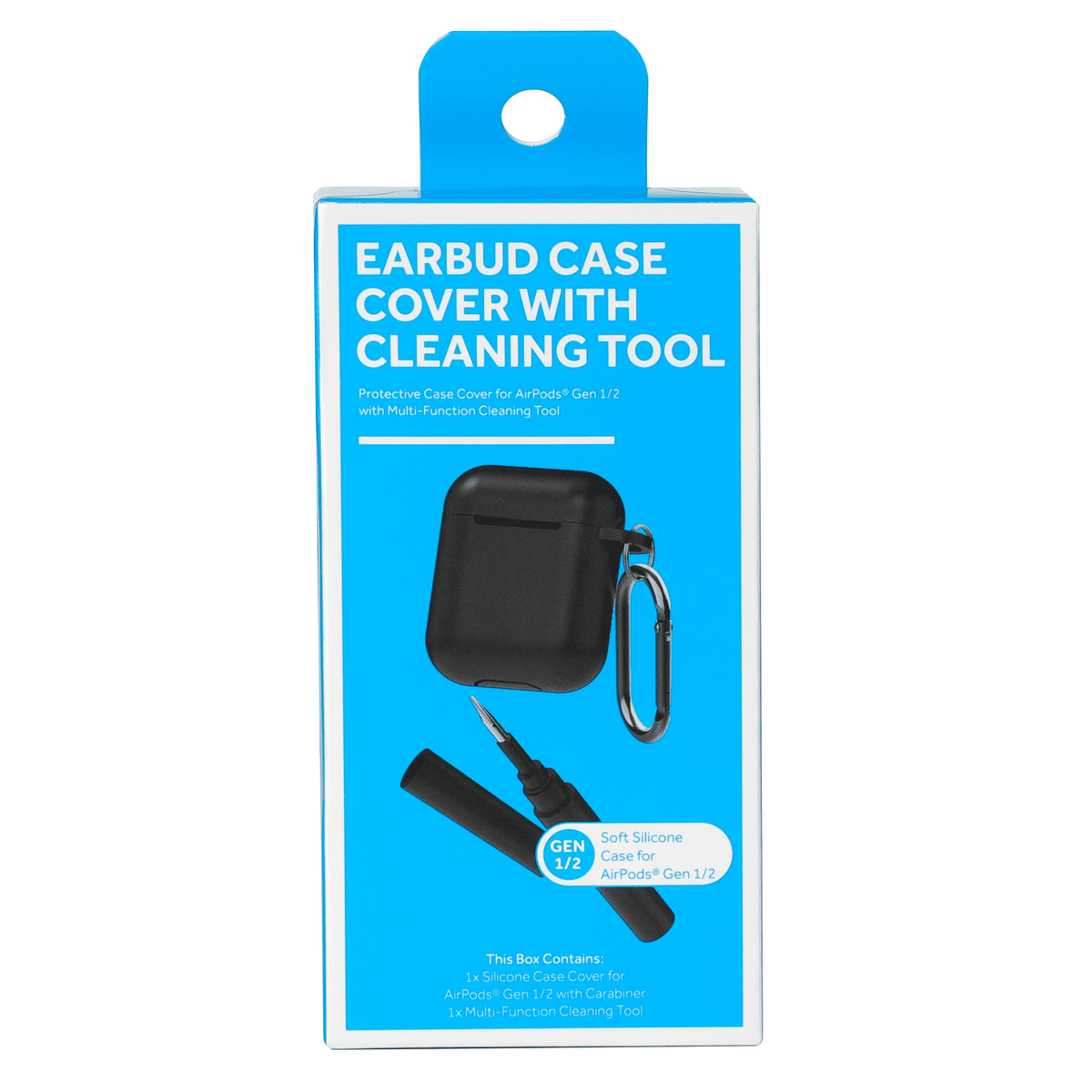 Silicone Earbud Case Cover with Carabiner and Cleaning Pens, Black, for 1st and 2nd Gen Stem-Style Cases - Image 3