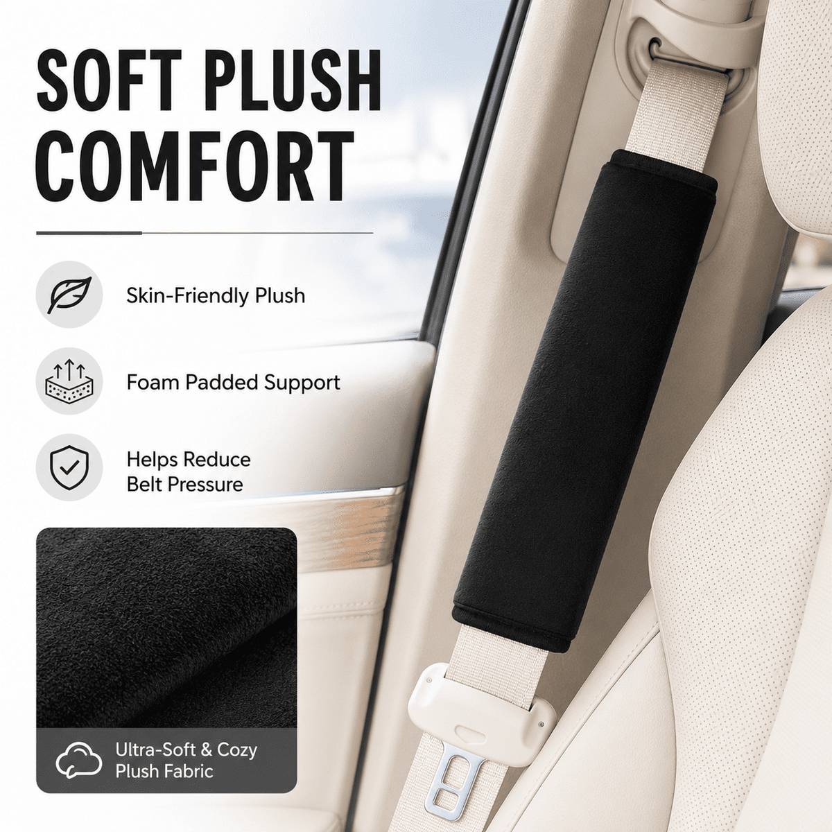 Soft Neoprene Seat Belt Shoulder Pads, Anti-Slip Strap Covers for Cars and Bags, 4 Pack - Image 2