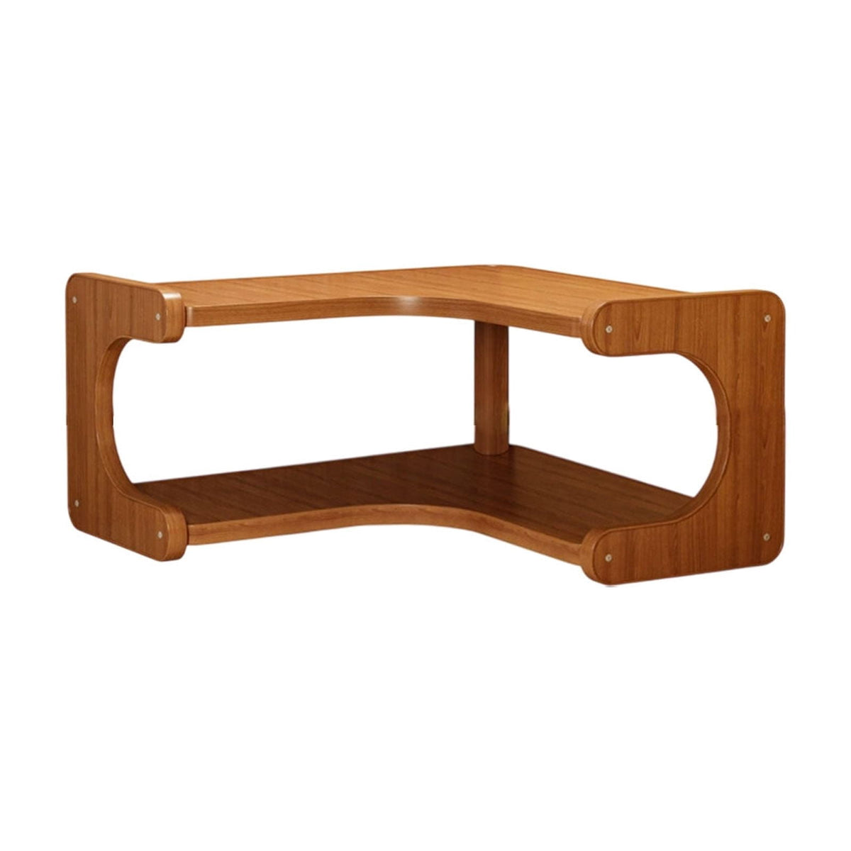 L-Shaped Corner Desk Shelf, Tiered Wooden Organizer for Small Spaces, 13.7 x 5.1 in, Coffee