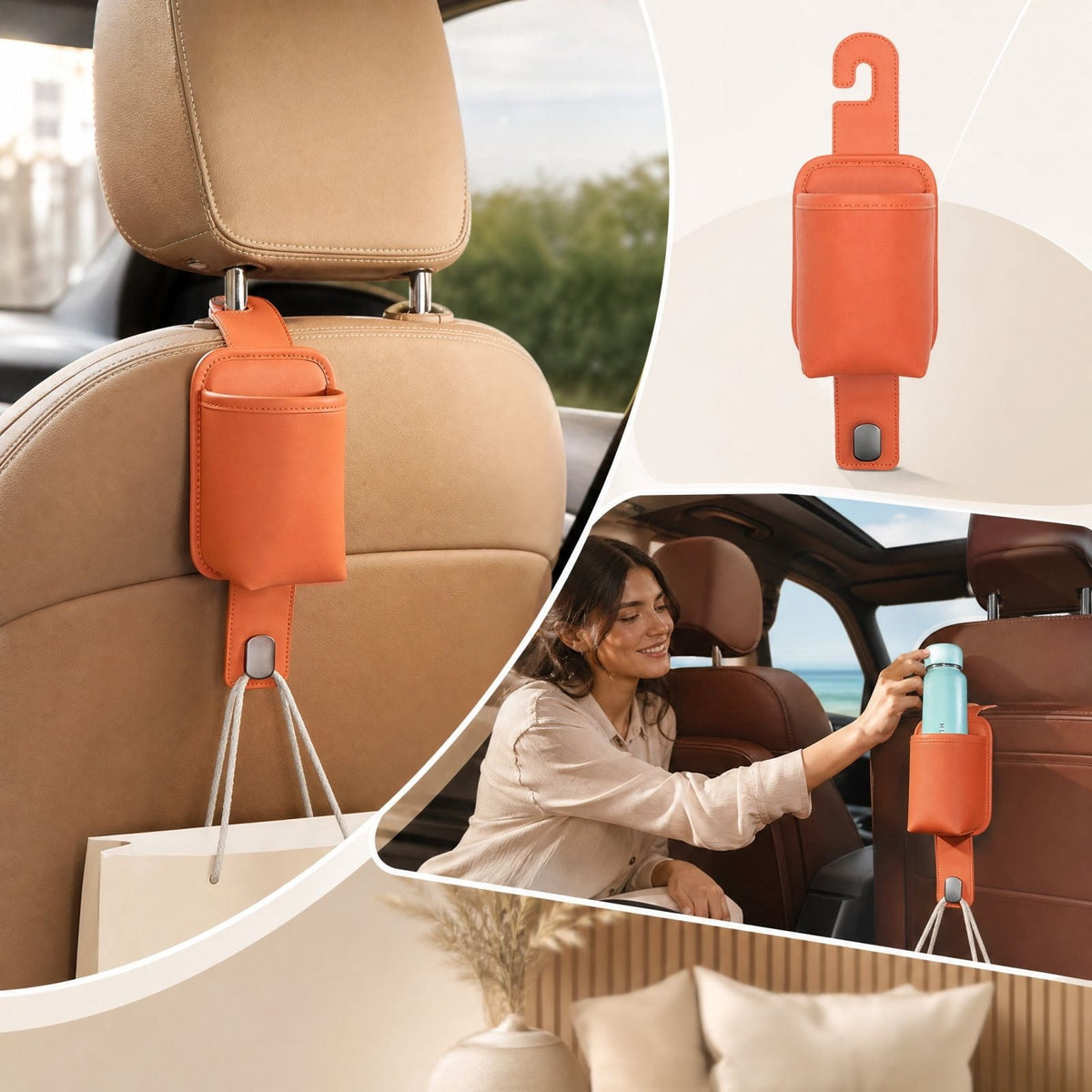 Orange Metal Headrest Hook for Car Seats, Hanger for Purses, Grocery Bags and Coats - Image 3
