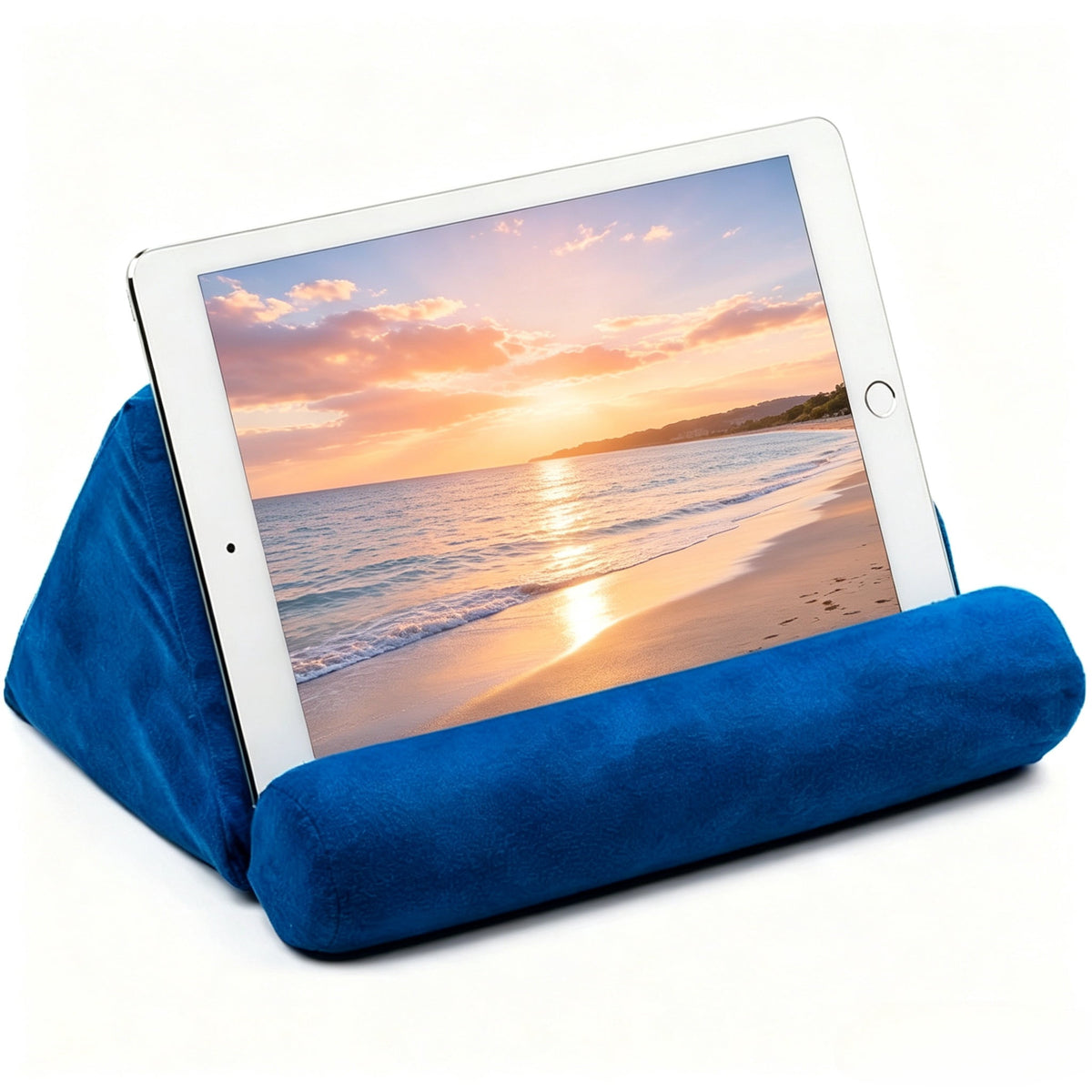 Lap Pillow Stand for Tablets and Phones, Soft Foam Holder with Rigid Frame for Bed, Couch and Desk, Navy Blue