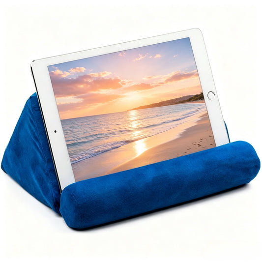 Lap Pillow Stand for Tablets and Phones, Soft Foam Holder with Rigid Frame for Bed, Couch and Desk, Navy Blue