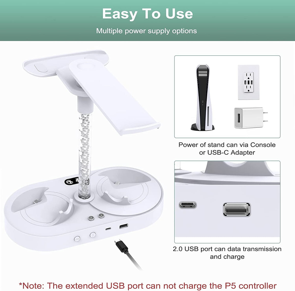 VR Controller Charging Dock with Headset Stand and RGB Light, Magnetic USB-C Adapters Included - Image 5