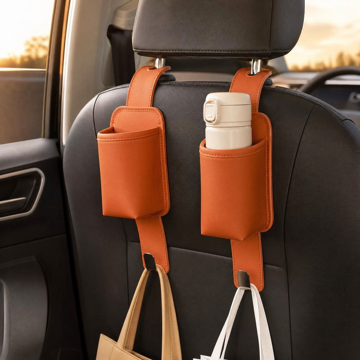 Orange Metal Headrest Hook for Car Seats, Hanger for Purses, Grocery Bags and Coats - Image 5
