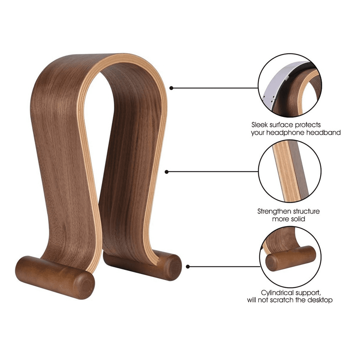 Walnut-Tone Wooden Headset Stand, Desk Display Holder for Gaming and Studio Headphones - Image 4