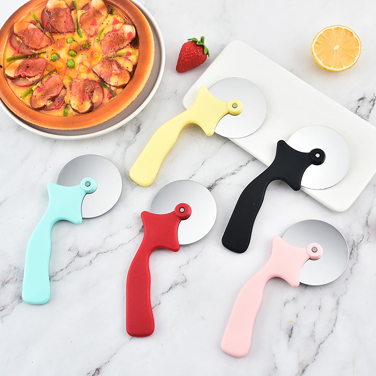 Pink Pizza Wheel with Stainless Steel Blade and Ergonomic Handle, Slicer for Pastry and Dough - Image 2