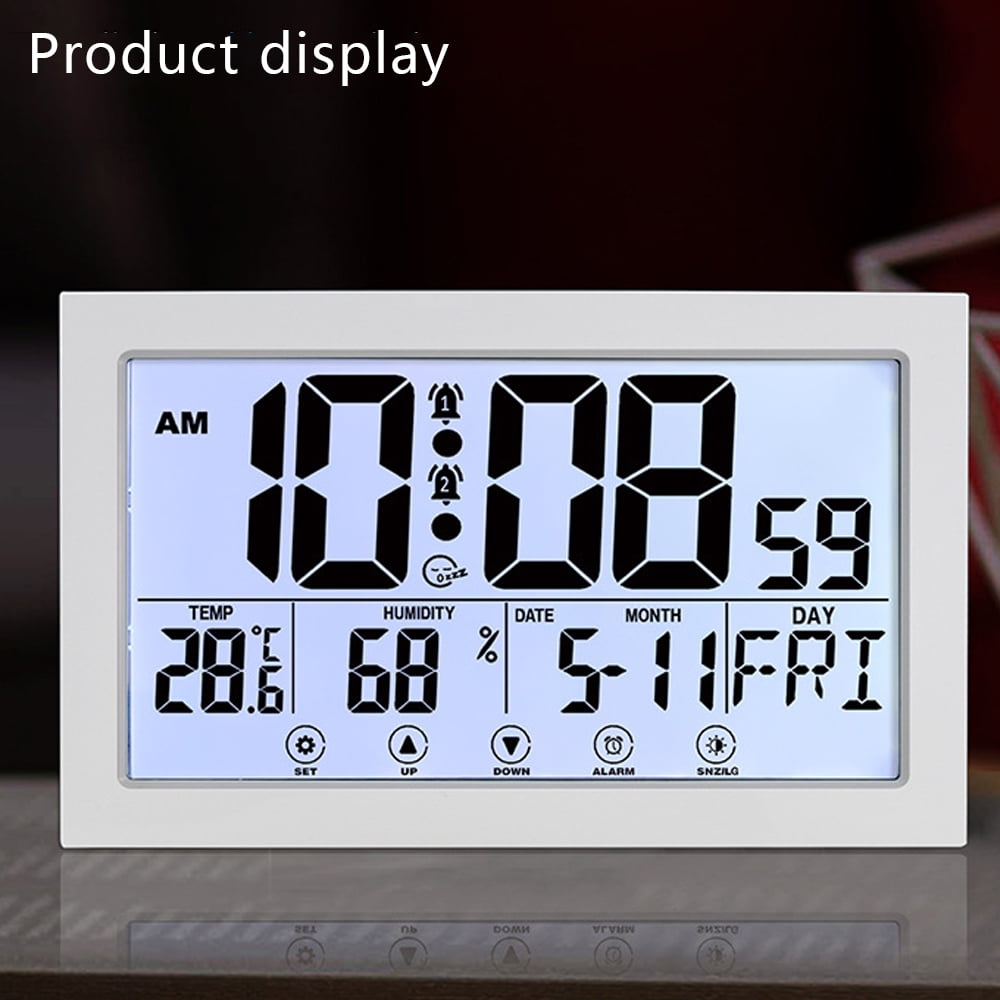 Digital Wall or Desk Clock with Large Display, Indoor Temperature and Humidity, Alarm and Snooze - Image 3