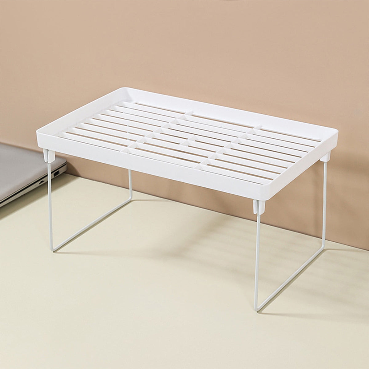 Foldable Two-Tier Desktop Rack, White Riser Shelf for Monitor, Books and Supplies - Image 5