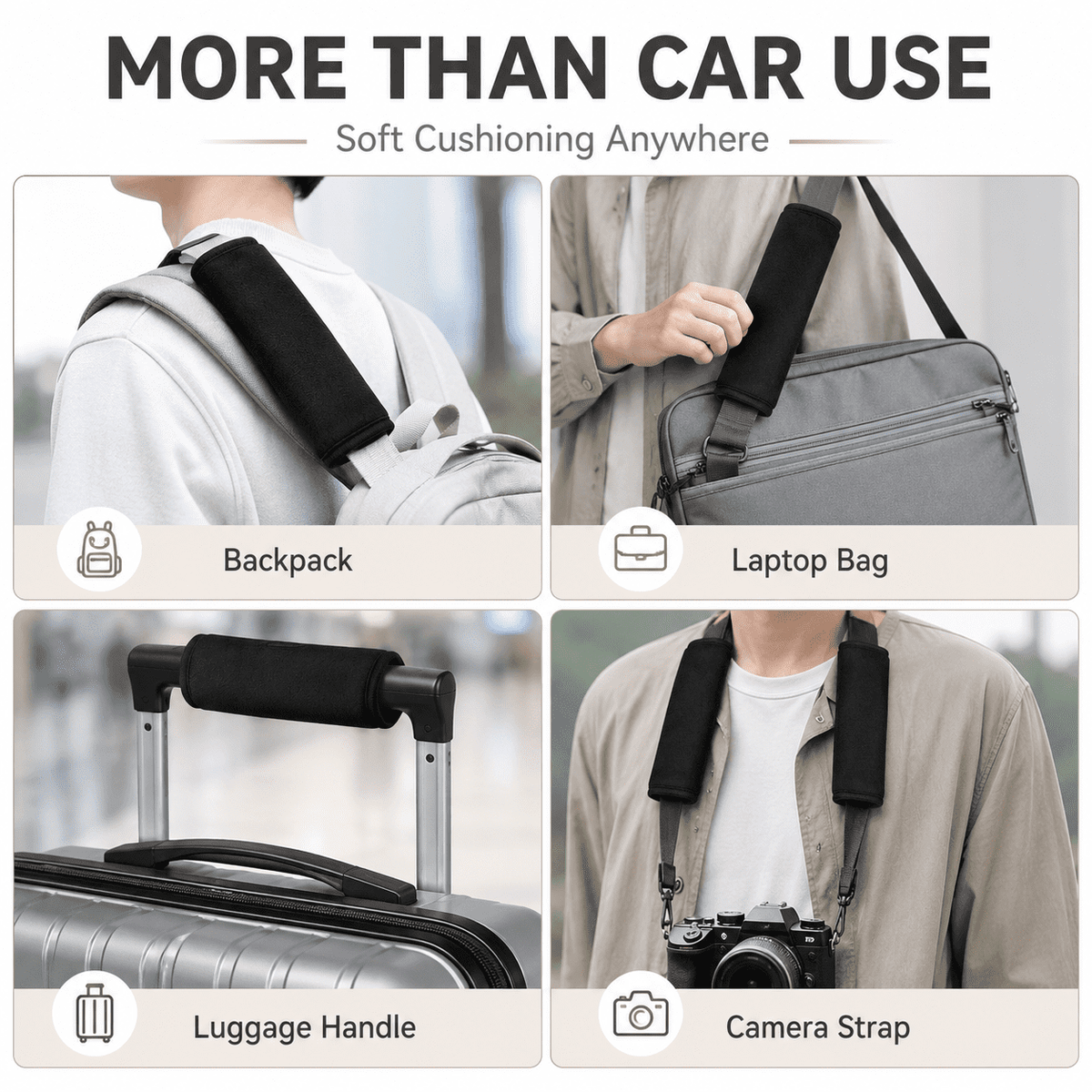 Soft Neoprene Seat Belt Shoulder Pads, Anti-Slip Strap Covers for Cars and Bags, 4 Pack - Image 5