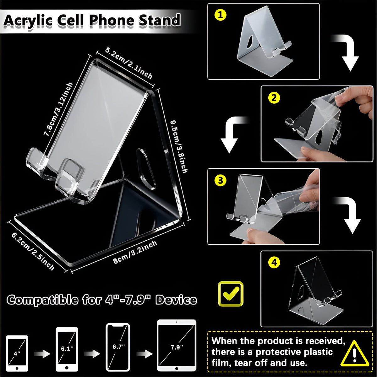 Clear Acrylic Phone Stand for Desk, Pack of 2 - Image 2