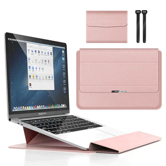 Faux Leather Sleeve with Built-In Stand for 13-14 Inch Laptops, Magnetic Flap Carry Case - Image 2