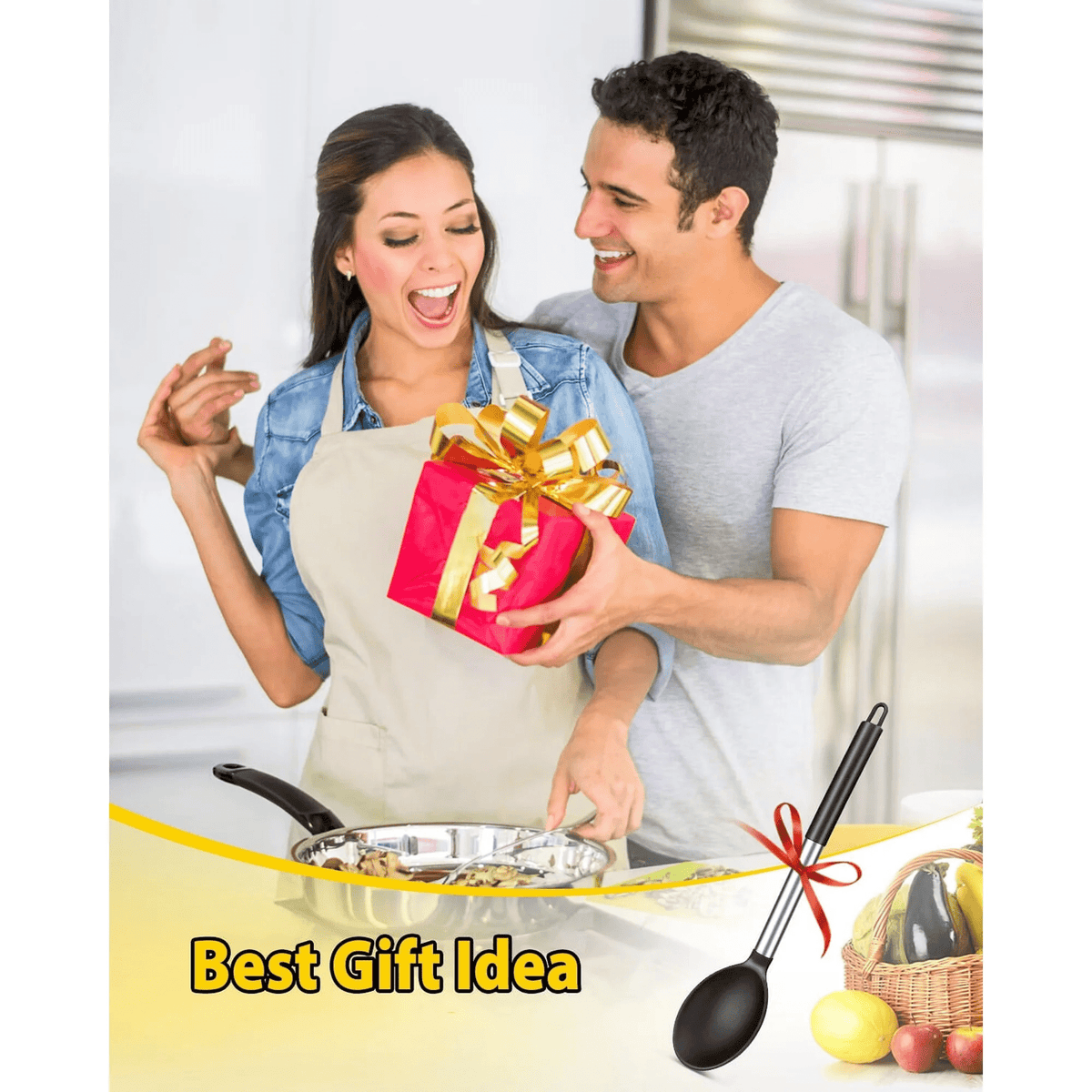 Silicone Spaghetti Server with Stainless Steel Handle, Heat-Resistant Pasta Fork, Black - Image 4