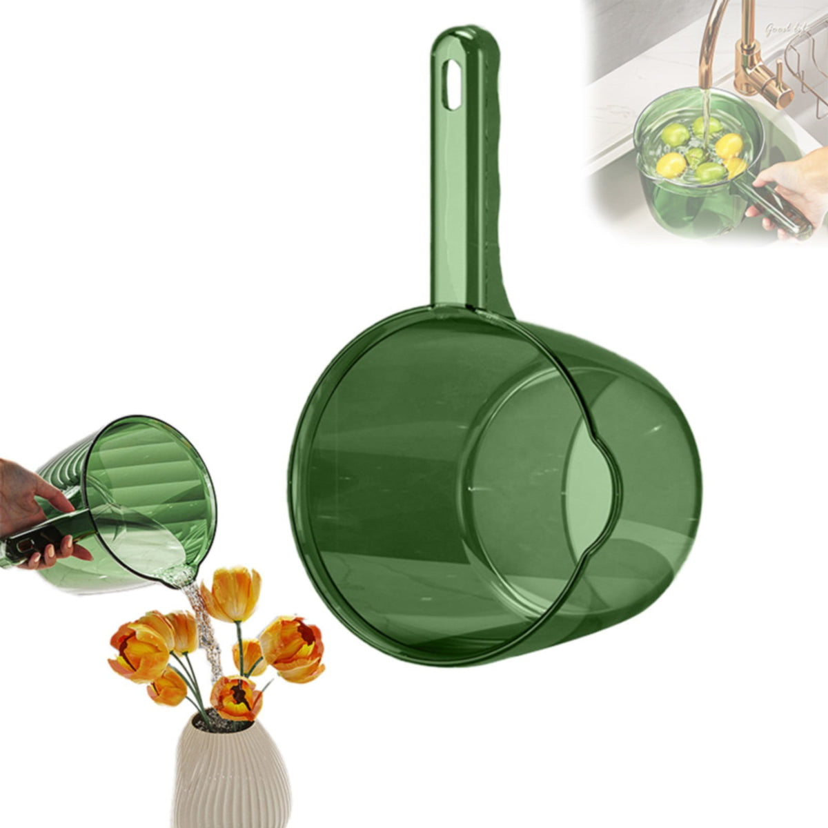 Long-Handle Plastic Water Scoop, Green Dipper for Kitchen, Bath and Plant Watering - Image 2