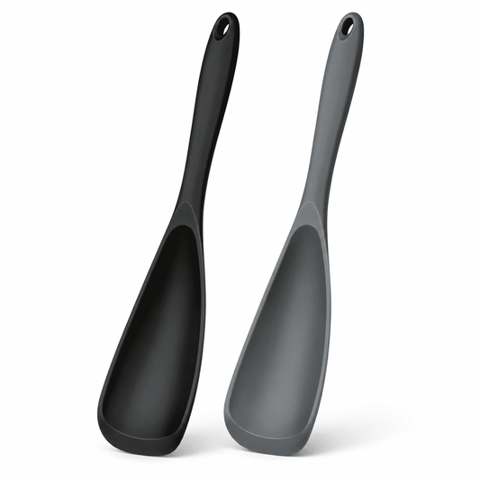 Silicone Spoon Spatula Pair for Nonstick Pans, 12-Inch Black and Gray Cooking Spoons