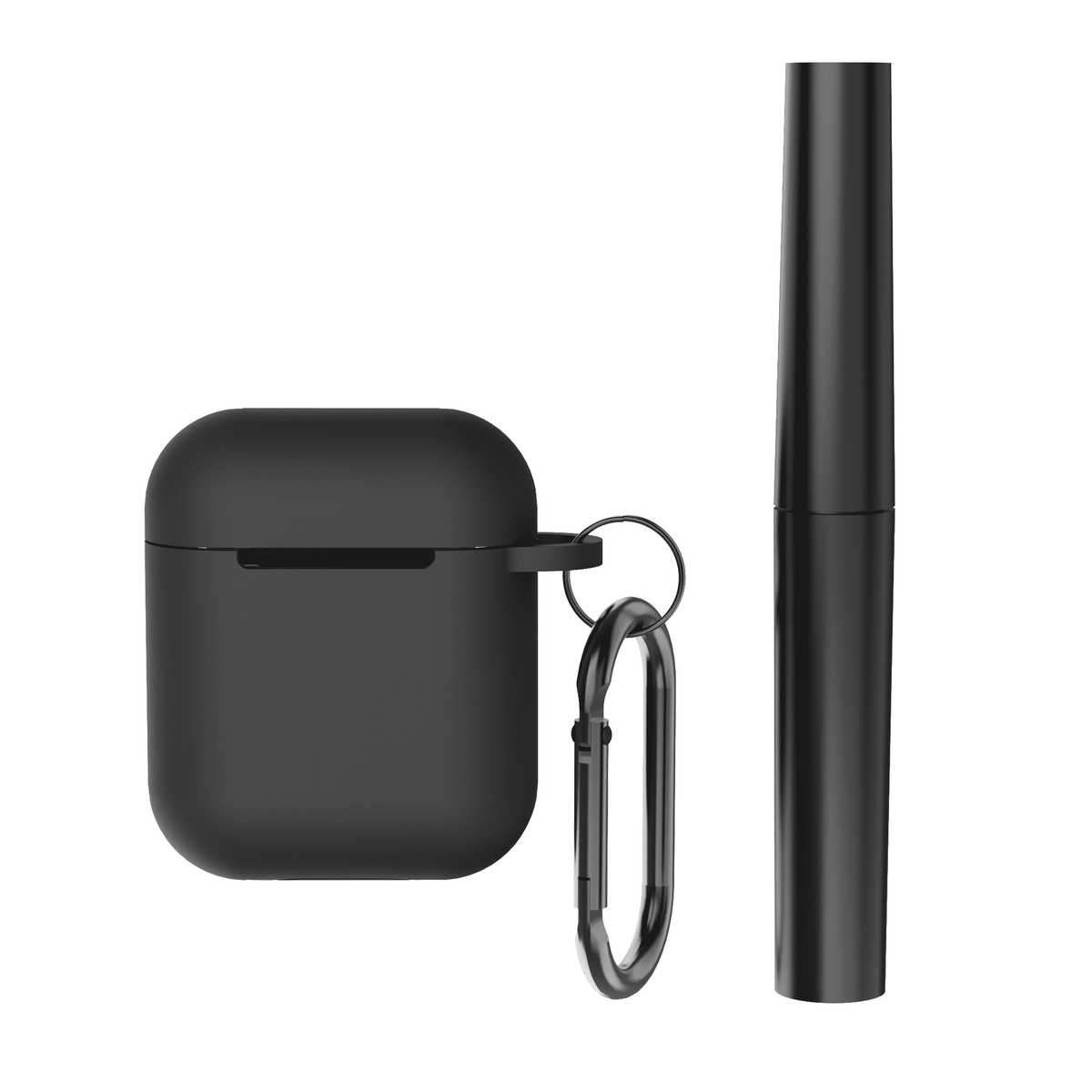 Silicone Earbud Case Cover with Carabiner and Cleaning Pens, Black, for 1st and 2nd Gen Stem-Style Cases - Image 2