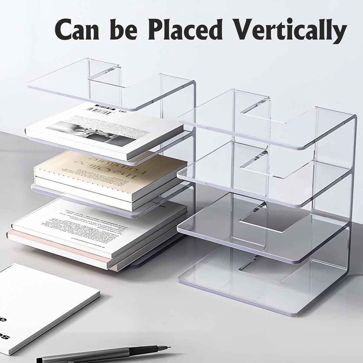 Clear Acrylic Desk File Sorter with 4 Sections, Vertical Holder for Letter Papers and Books - Image 5