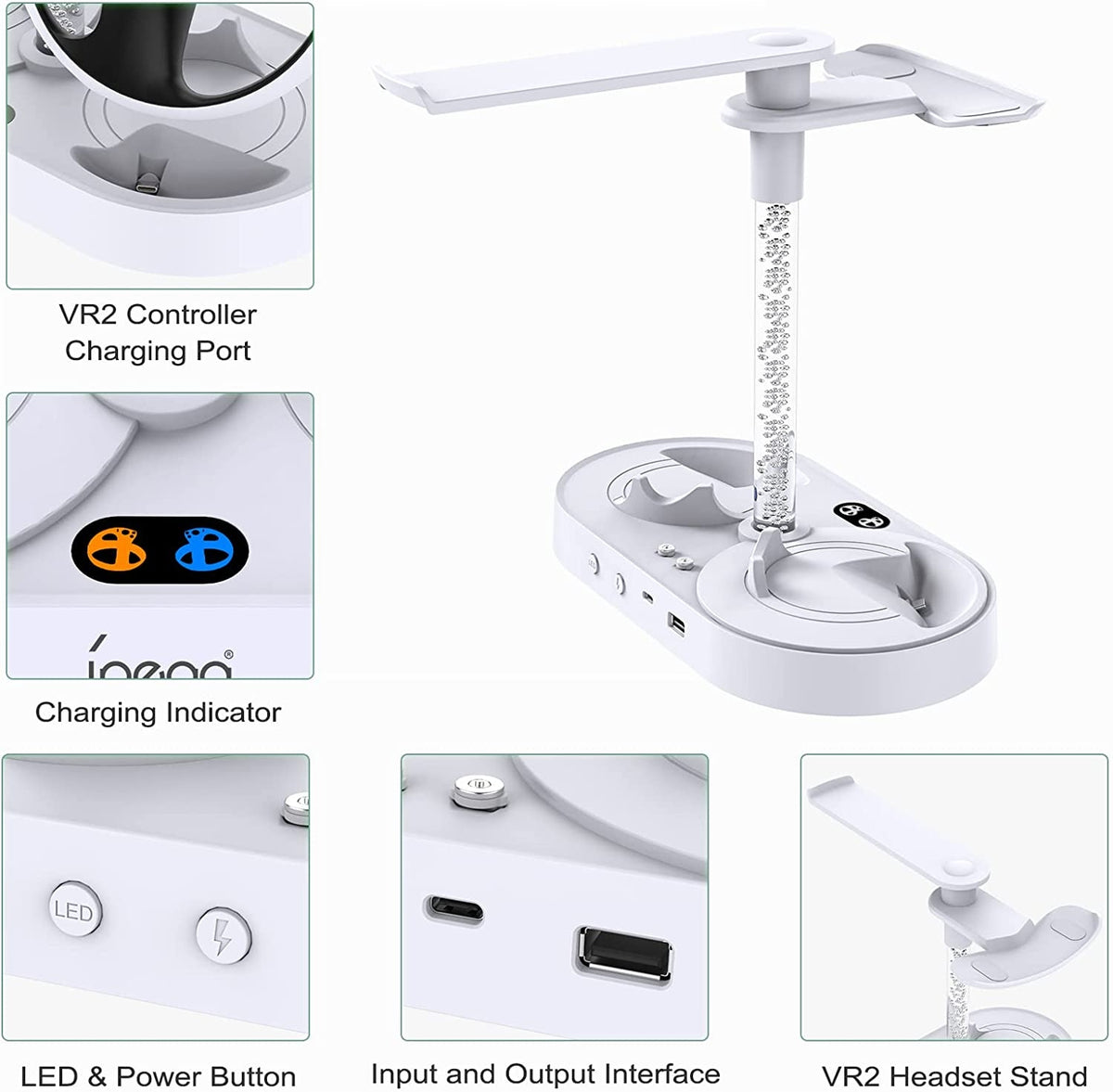 VR Controller Charging Dock with Headset Stand and RGB Light, Magnetic USB-C Adapters Included - Image 6
