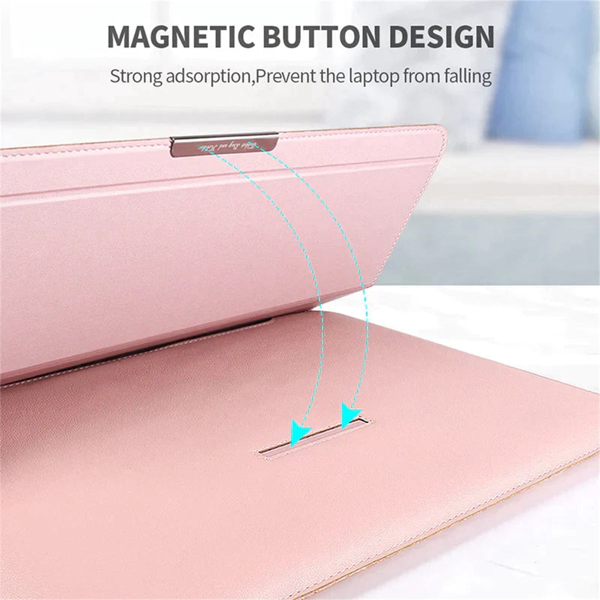 Faux Leather Sleeve with Built-In Stand for 13-14 Inch Laptops, Magnetic Flap Carry Case - Image 6