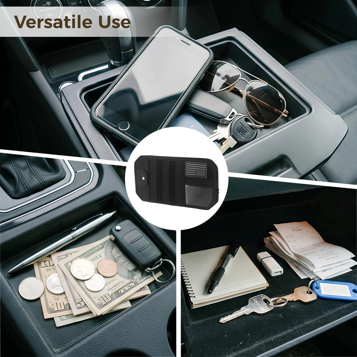 Sun Visor Organizer with Card Slots, Zip Pocket and Sunglass Strap, Black Fabric, 12.99 x 6.88 in - Image 6