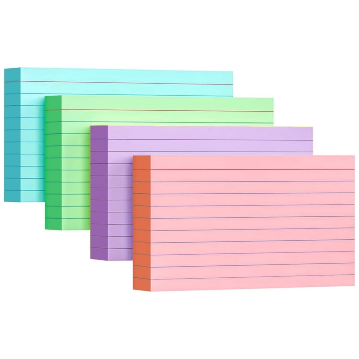 Lined 3 x 5 Inch Index Cards in 4 Colours, Heavy Cardstock Study and Recipe Cards, 200 Count