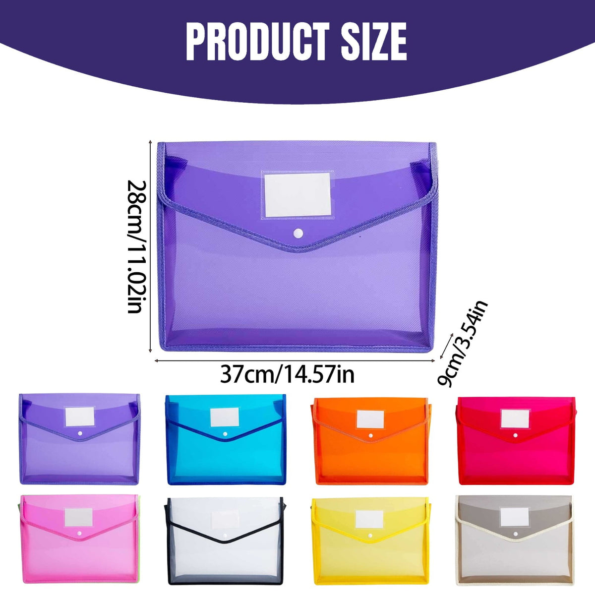 Expanding Document Pouch with Snap Closure, Clear Plastic File Folder with Label Pocket, 11 x 14.6 in - Image 3
