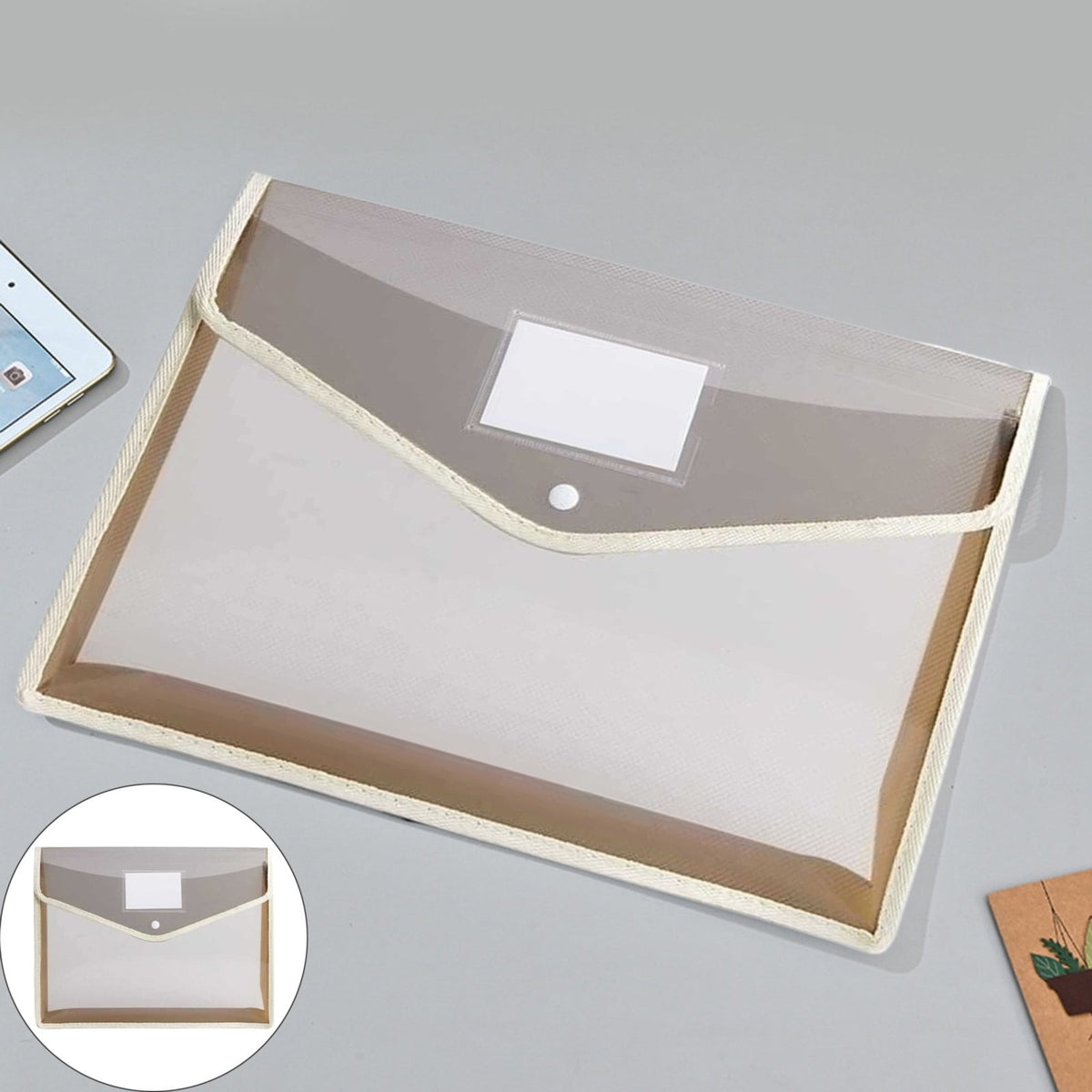 Expanding Document Pouch with Snap Closure, Clear Plastic File Folder with Label Pocket, 11 x 14.6 in - Image 2