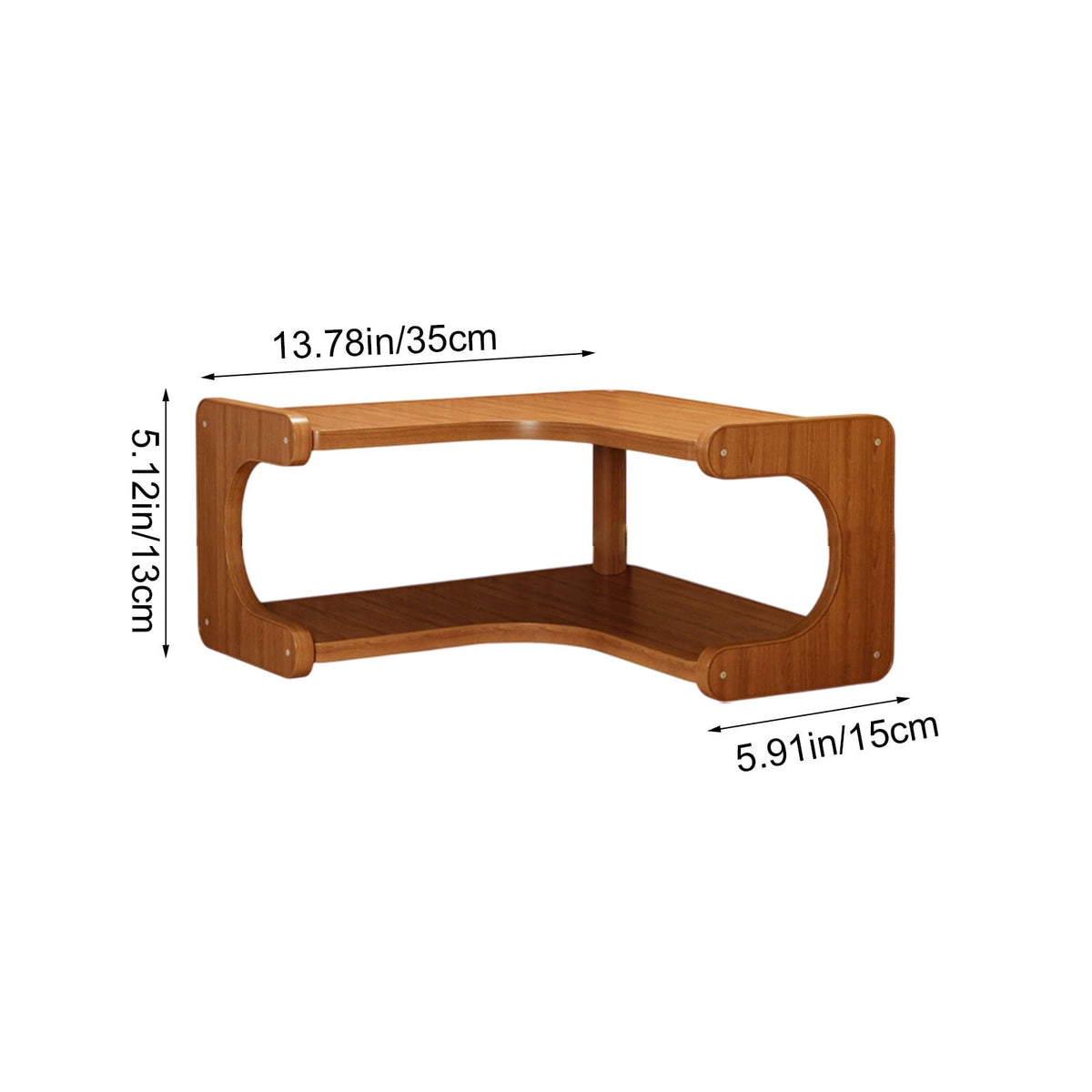 L-Shaped Corner Desk Shelf, Tiered Wooden Organizer for Small Spaces, 13.7 x 5.1 in, Coffee - Image 3