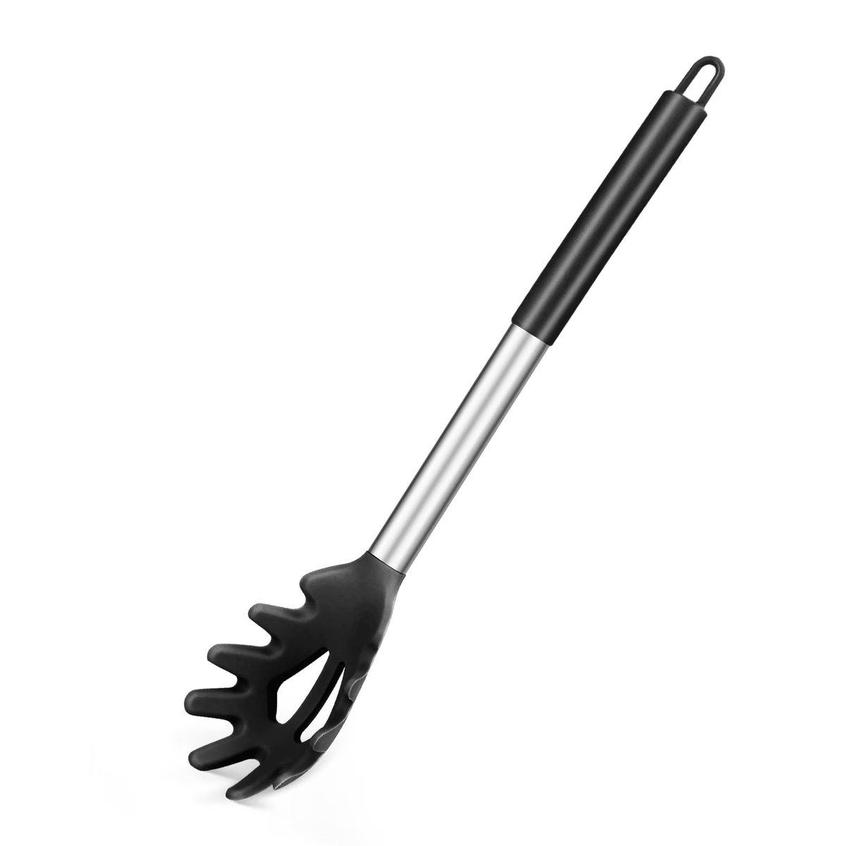 Silicone Spaghetti Server with Stainless Steel Handle, Heat-Resistant Pasta Fork, Black